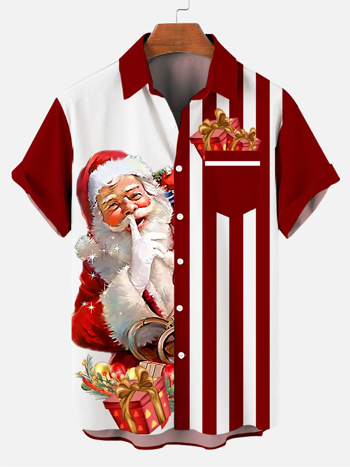 Funny Santa Claus Men's Christmas Shirt Short Sleeve Button-down Summer Holiday Hawaiian Shirt Men's Beach Vacation Top Shirt