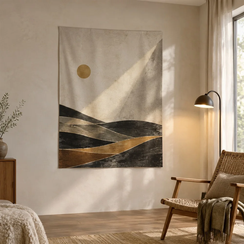 VIKAMA Earth Wall Shadow Layered Bands Tapestry Wall Hanging, Wabi Sabi Wall Art Tapestries for Study Living Room Bedroom Office
