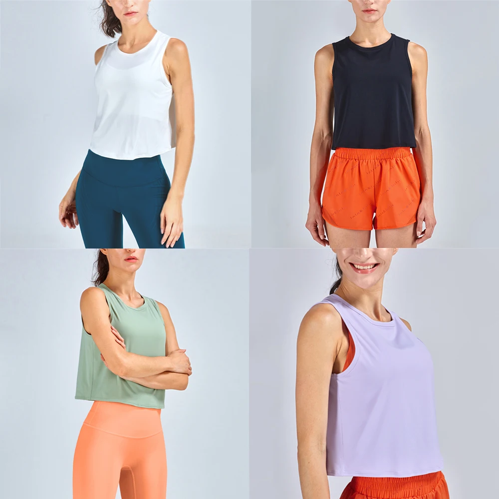 WISRUNING Classic Round Neck Yoga Tank Top for Fitness Nude Sports Tops for Women Gym Outfit Push Up Workout Vest Sportswear