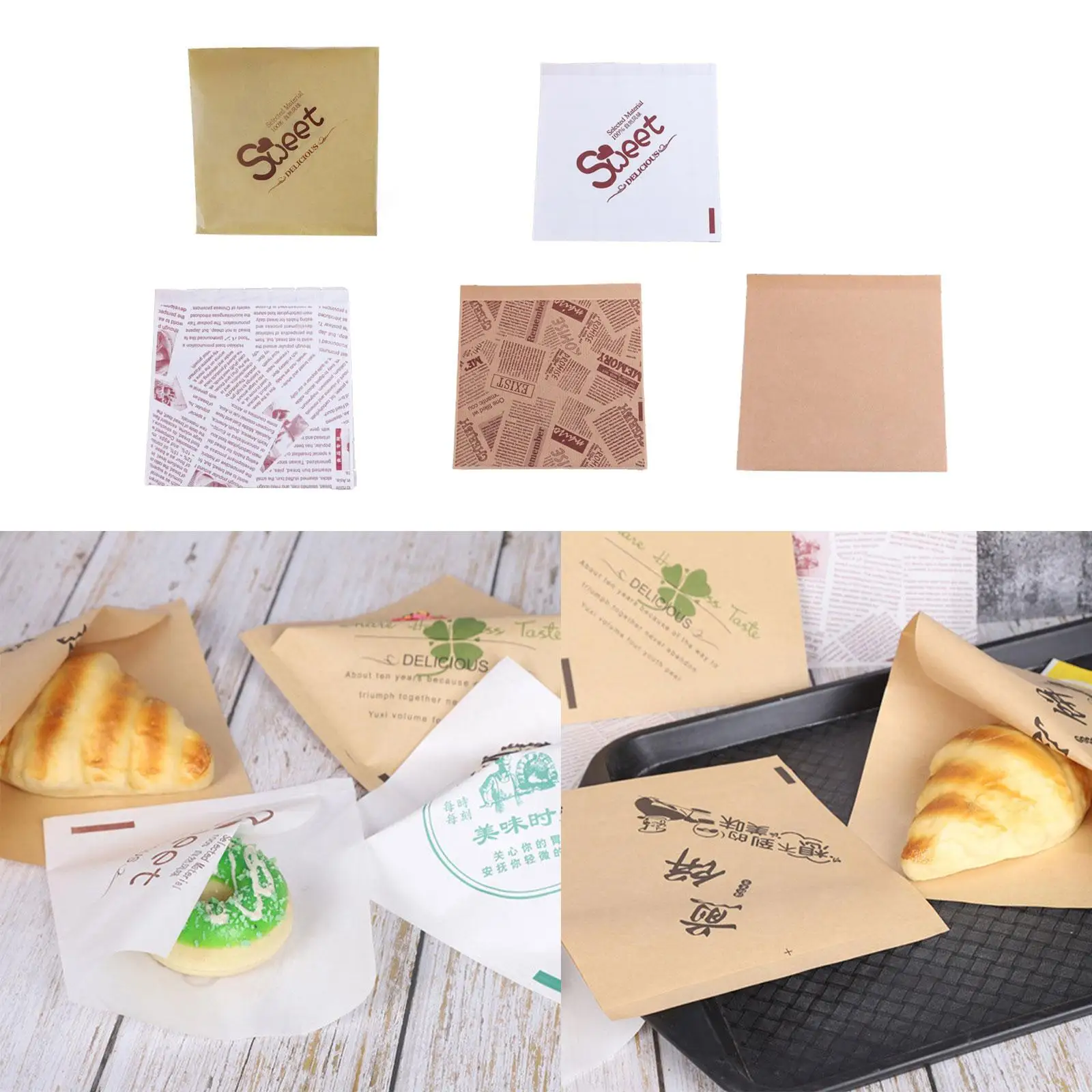 100Pcs Burger Sandwich Bag Oilproof Cookie Bags for Bakery Pastries Take Out