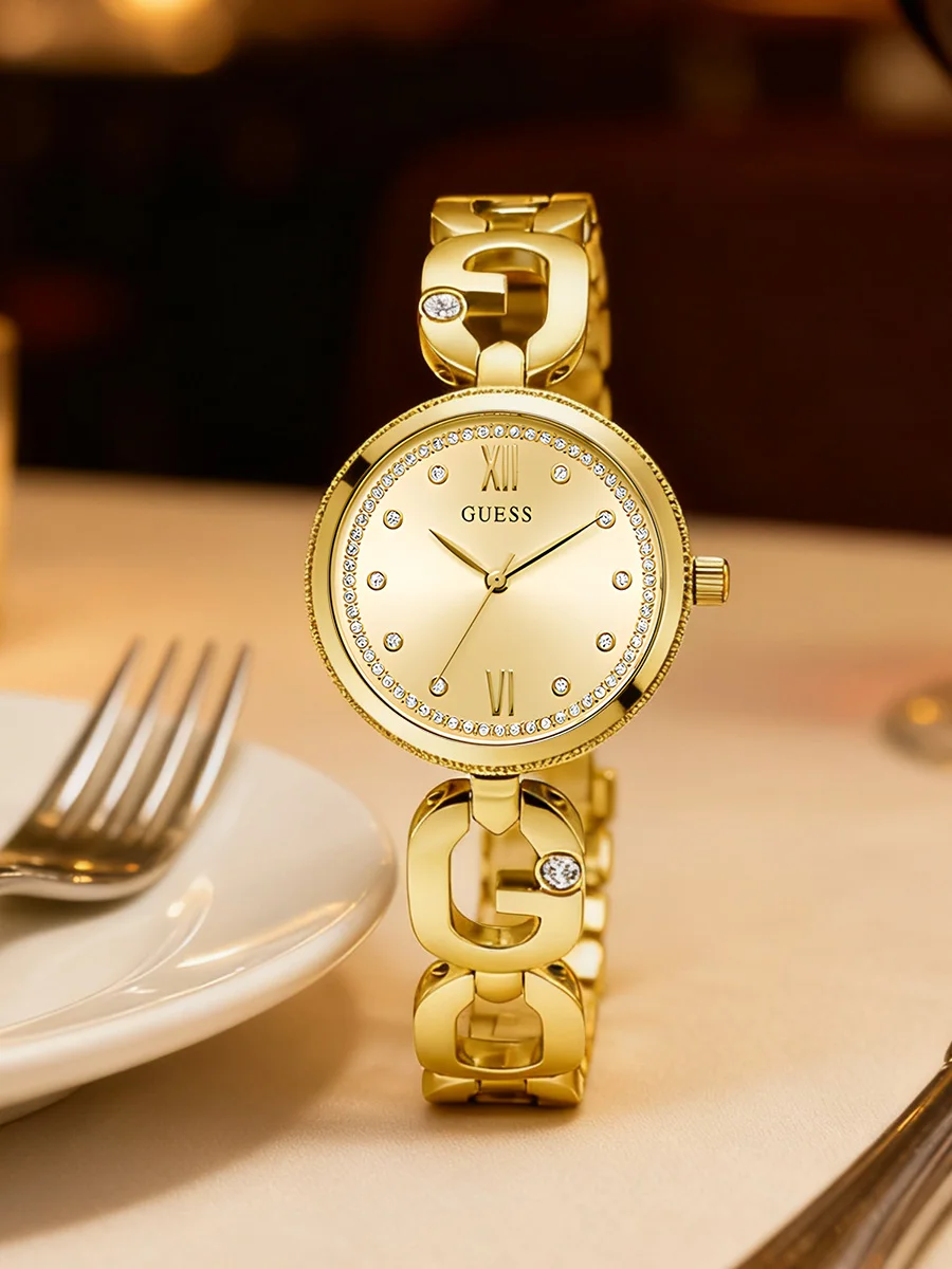 Guess Women’s Empower Analog Watch, Gold G-Link Bracelet Champagne Dial GW0759L2