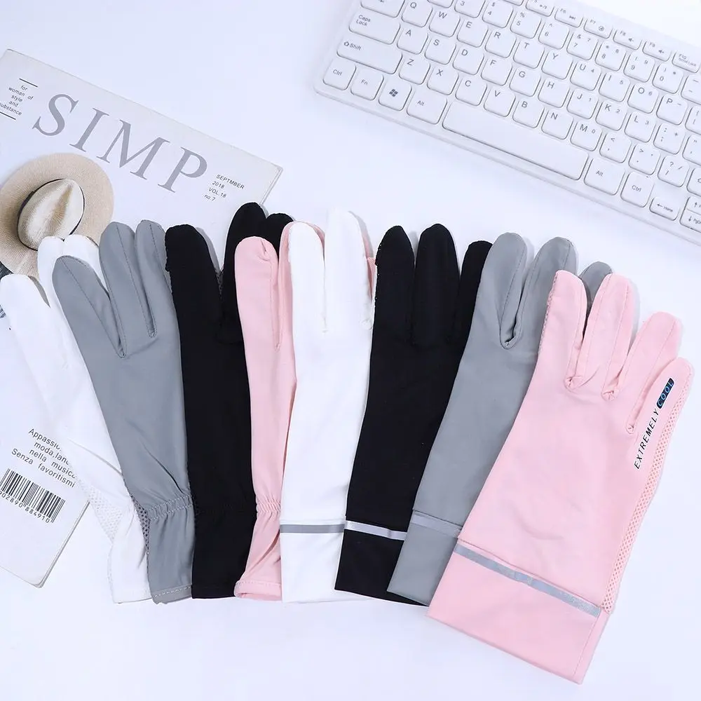 

Thin Women UPF 50+ Anti-UV Summer Ice Silk Mittens Touch Screen Sunscreen Gloves Driving Gloves