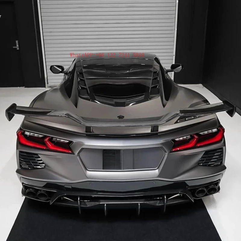 High Quality Rear Spoiler for  Corvette C8 Z51 Stingray Dry Carbon Fiber Gloss Black Rear Trunk Roof Spoiler Wing
