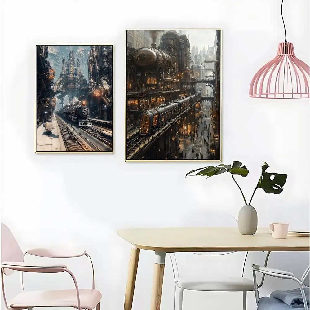 Surrealism Shocking Cityscape Poster Sticky Posters Waterproof Paper Sticker Coffee House Bar Home Decor