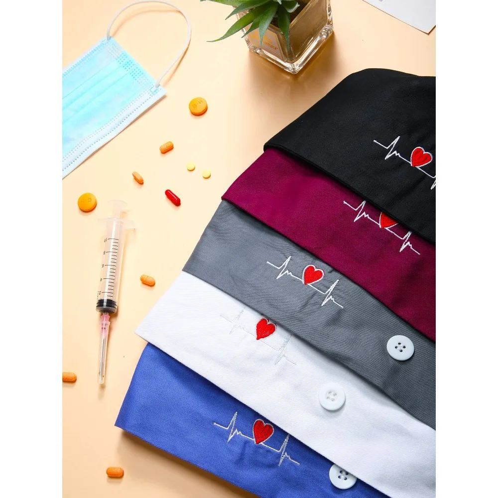 Berretto scrub tinta unita con bottone Toelettatura animali Berretti da lavoro Berretto chirurgico Cappello da lavoro da laboratorio Cappelli scrub da donna Accessori per infermiere