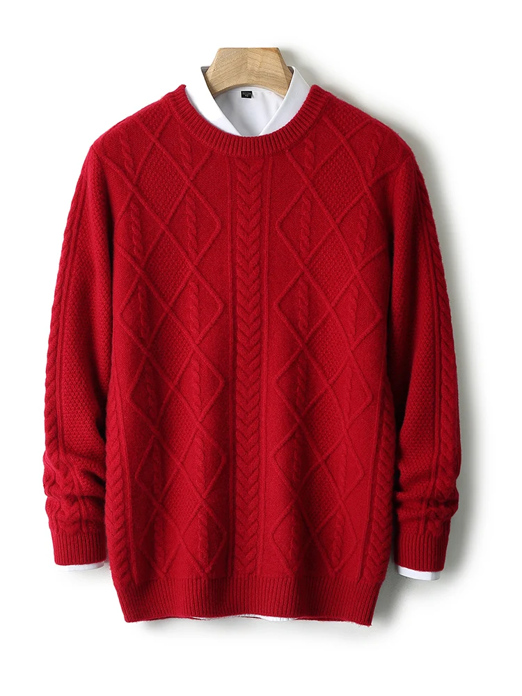 

Men's Basic Style Autumn Winter Pullover 100% Merino Wool Knitted Sweater Thick O-Neck Casual Loose Soft Warm Clothing Tops
