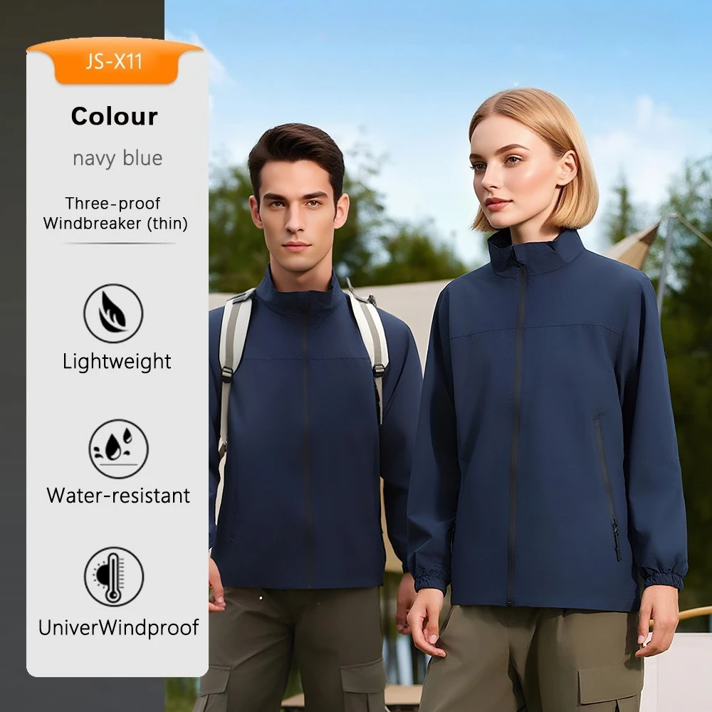 

Unisex Navy Blue Outdoor Jacket Men Women Three-proof Windbreaker Hiking Coat Autumn Winter Casual Sportswear​​ Long Sleeved Top