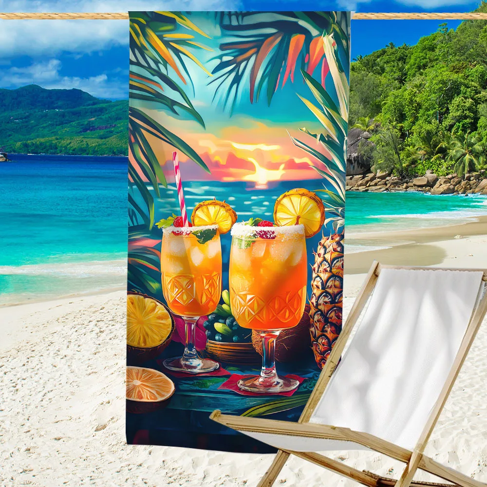 Toalla de playa de cóctel de puesta de sol tropical, microfibra de secado rápido, manta de viaje liviana de gran tamaño, para uso en la playa y las vacaciones