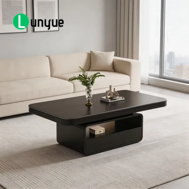 Modern Black Rectangular Coffee Table with Storage Compartment Decorative Center Table for Living Room Villa Furniture