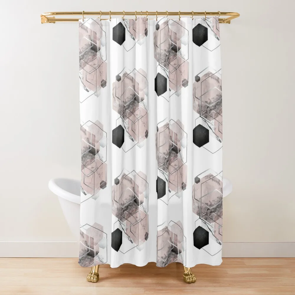 

Blush and Grey Geometric Shower Curtain Waterproof Shower And Anti-Mold Funny Shower For Bathrooms Bathroom Deco Curtain