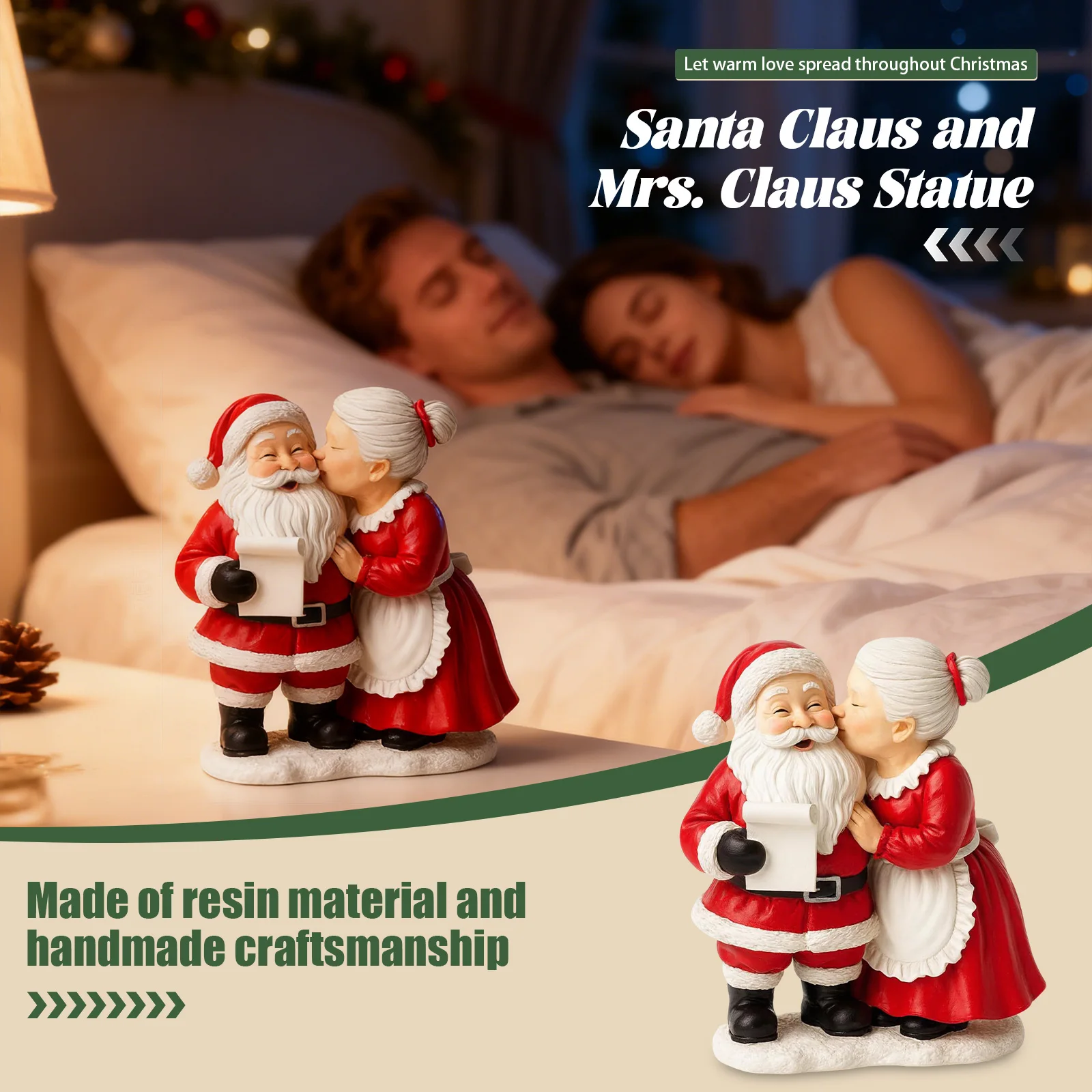 Creative Resin Claus Couple Statue Retro Red Andwhite Festival Mantel Desktop Decor Santa Claus Valentines Day Decorations