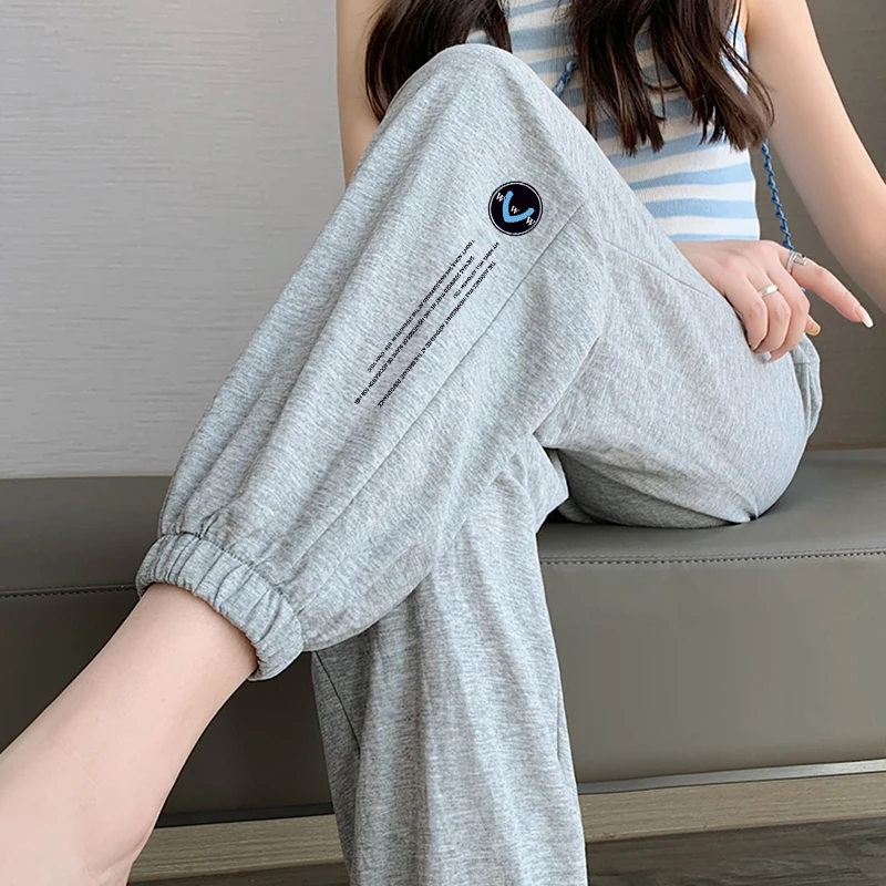 

Брюки-фонарики из дышащего шелка с эффектом ледяной прохлады, с высокой талией, свободного кроя, из джинсовой ткани, летние спортивные брюки для женщин, повседневные свободные леггинсы