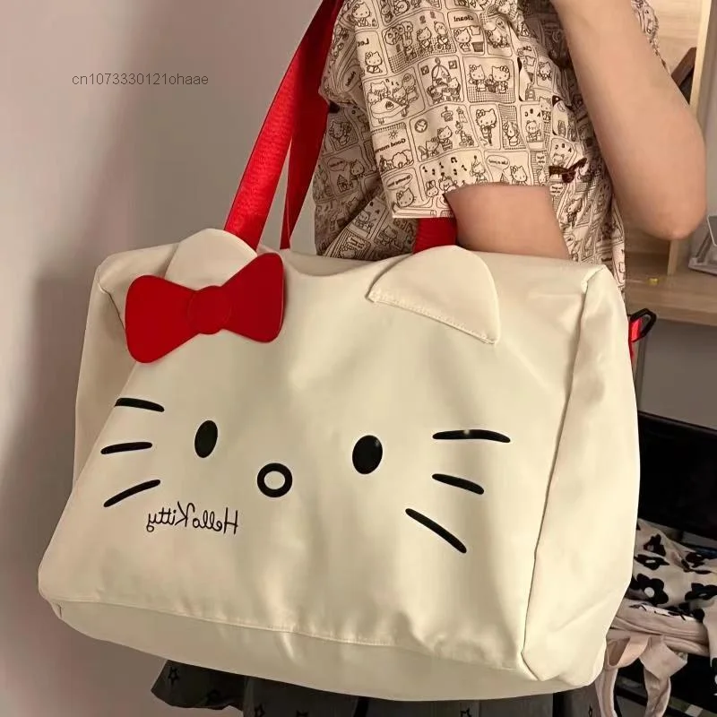 Sanrio Hello Kitty Cute Print Women Travel Handbag New Korean Fashion Student Storage Bag Y2k Large Capacity Female Luggage Bag