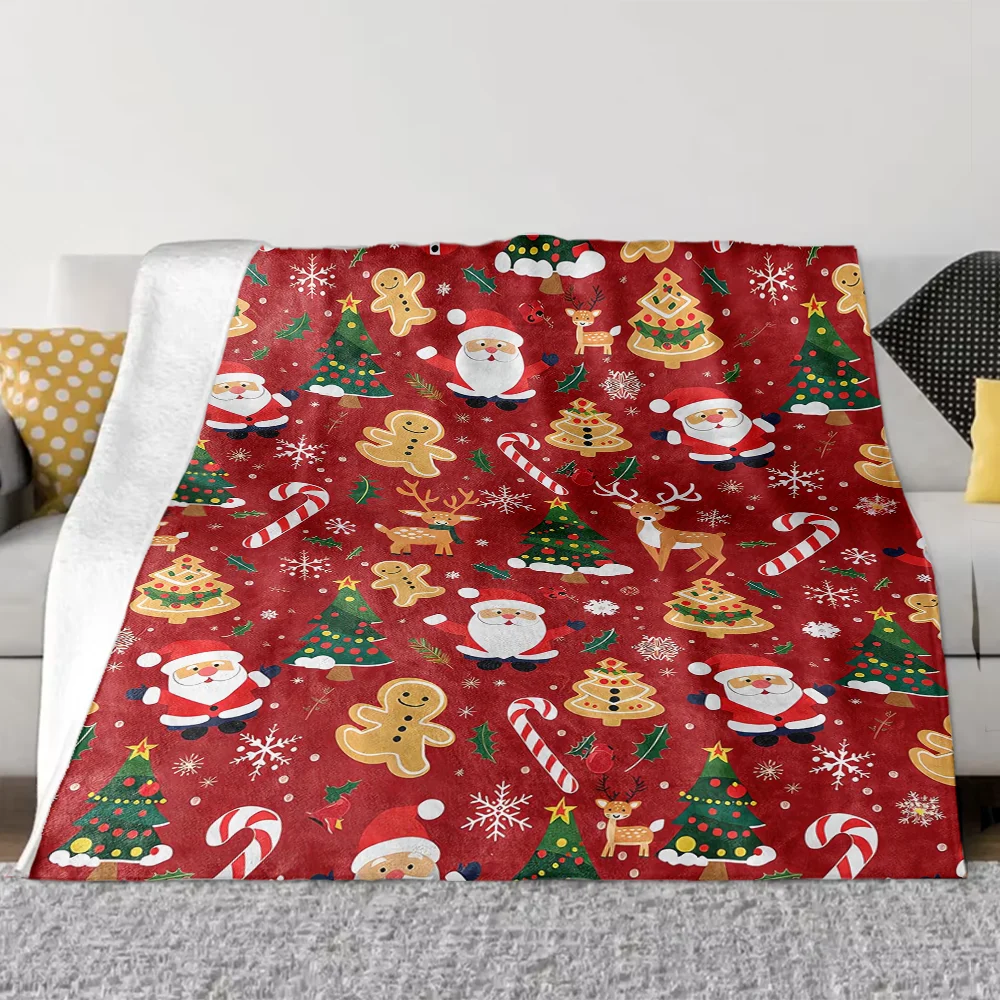 بطانية رمي سانتا الاحتفالية لعيد الميلاد - فائقة النعومة، من الصوف، خفيفة الوزن، الرنة، قصب الحلوى والبطانيات الحمراء لخبز الزنجبيل، لـ Couc