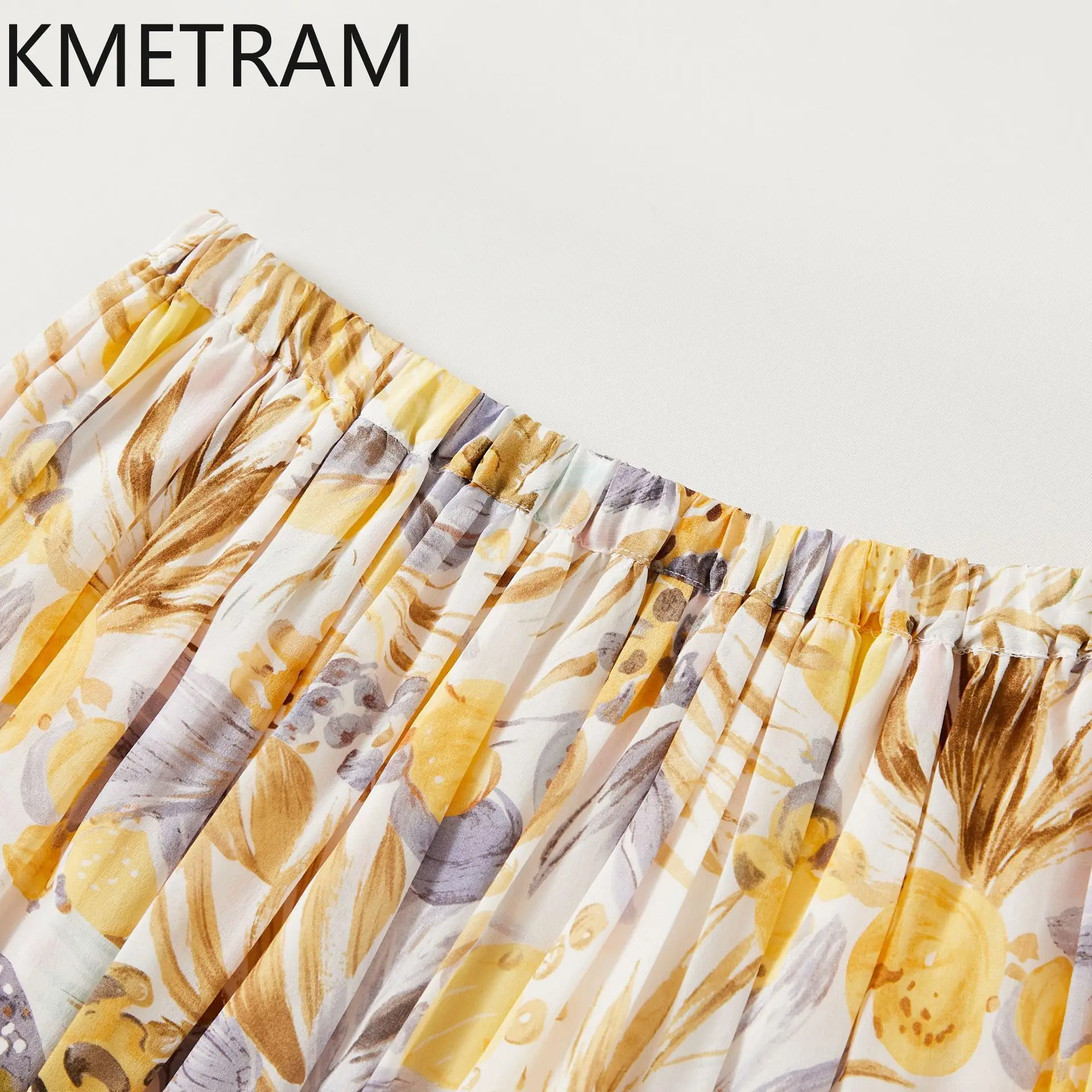 KMETRAM 100% Natural Mulberry Silk Women's Skirts Stylish Print Long Skirt Summer Beach Skirts Woman Clothes 2026 юбка женская