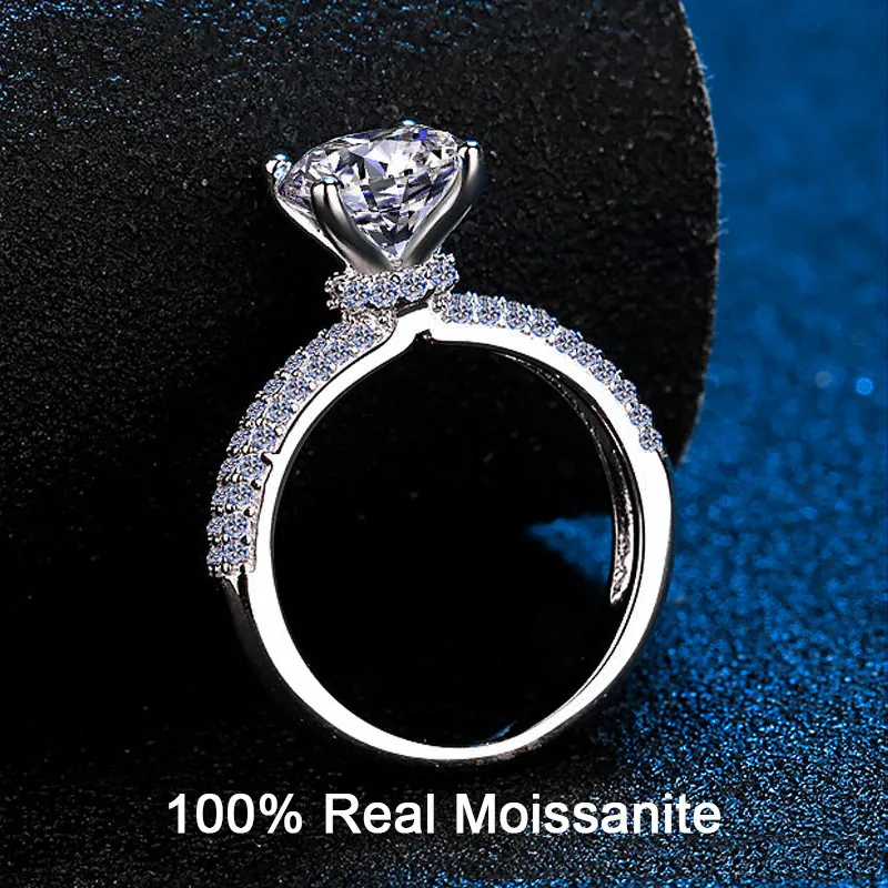 100% Real Moissanite Engagement Ring With Pave Band 2CT 925 Sterling Silver Diamond Dream Wedding Rings For Women Bridal Jewelry