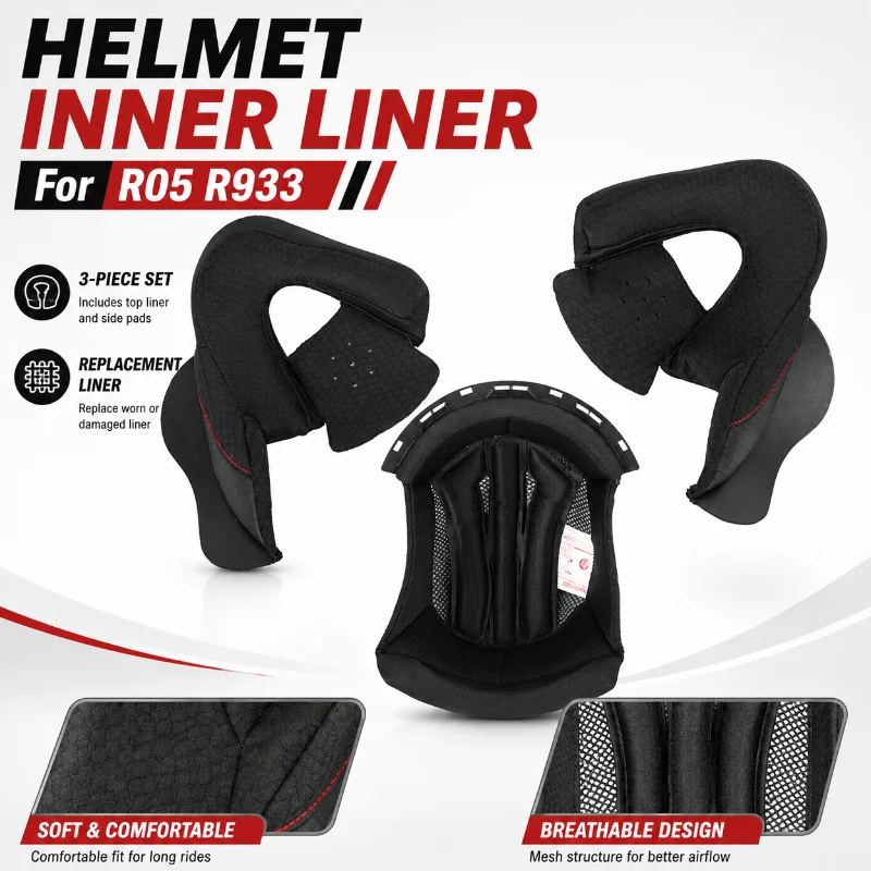 Helmet Inner Liner Replacement Padding Set Removable 3 Piece Helmet Cushion Accessories For RSV R05 R933 3 4 Helmet