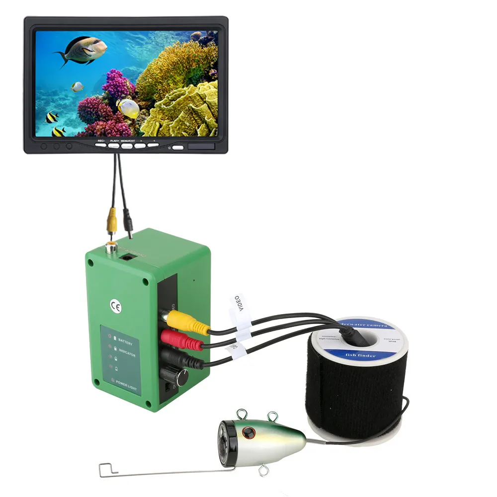 Monitor DVR de 7 pulgadas para pesca subacuática, cámara con pantalla de temperatura de profundidad, lámpara infrarroja de 12 piezas para pesca en hielo/MAR/Río, 15/30/50M