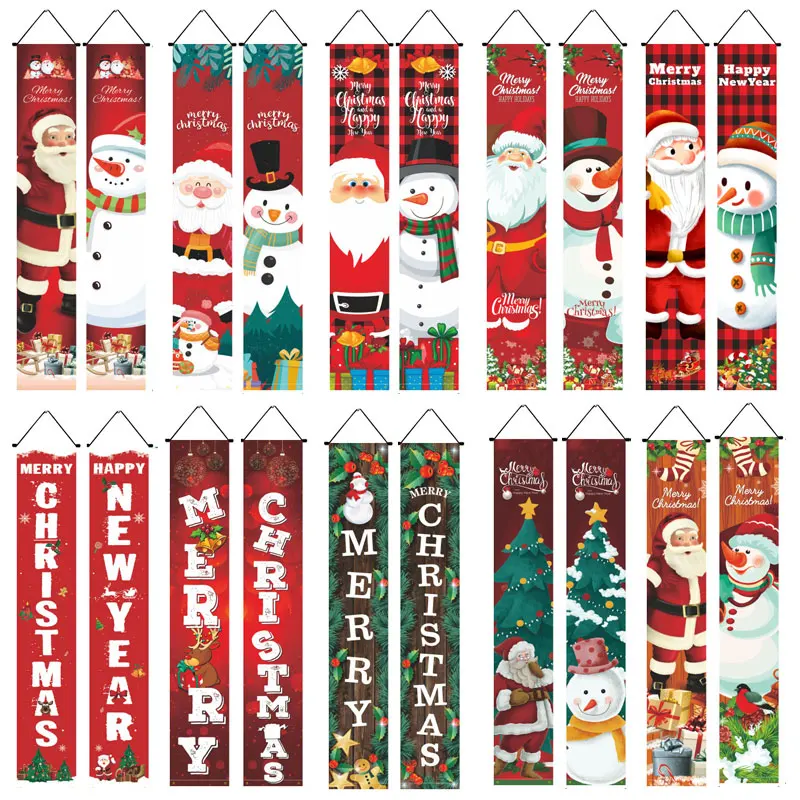 

Christmas Banner Couplet Hanging Home Snowman Snowflake Santa Claus Happy New Year Gift Door Decoration Christmas Ornament