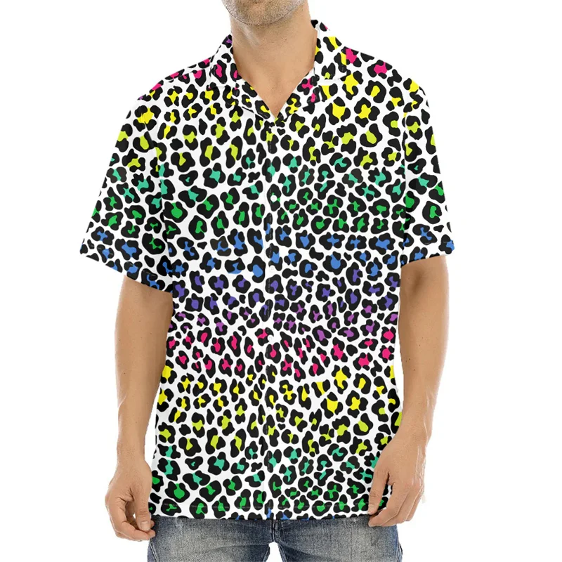 Camisas masculinas com estampa leopardo 3D, estilo Harajuku, camisas legais de manga curta, streetwear casual, blusas infantis da moda, verão