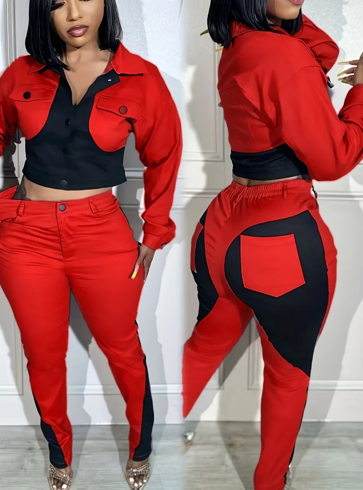 XTOCEAN 2025 Nieuwe Mode Vrouwen Casual Sport Stiksels Contrast Kleur Lange Mouw Broek Twee 2-delige Set Dagelijkse outfits