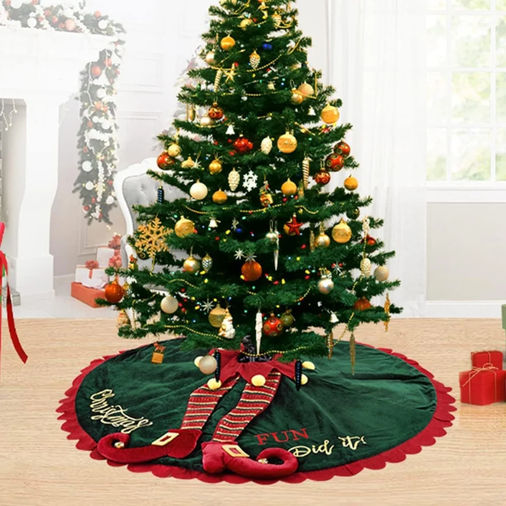 Christmas Tree Skirt Base Elf Christmas Tree Skirt Fabric Carpet Base Mat Christmas Tree New Year Decorative Props Accessories