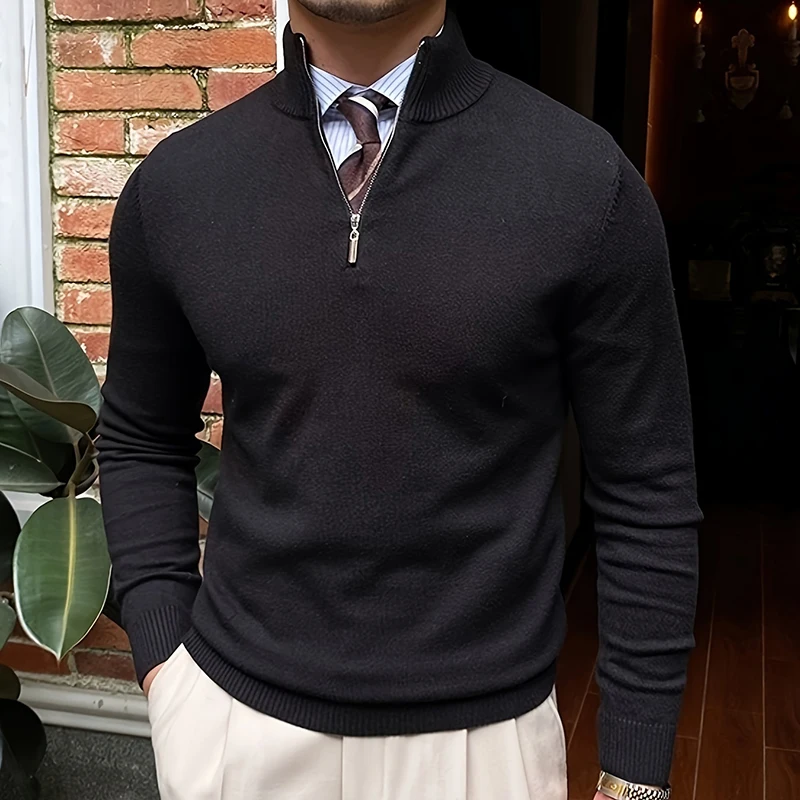 Frühling Herbst Herrenpullover mit Viertelreißverschluss Slim Fit Pullover Business Poloshirt Strick Halbrollkragen Pullover Strickwaren – Detail 6