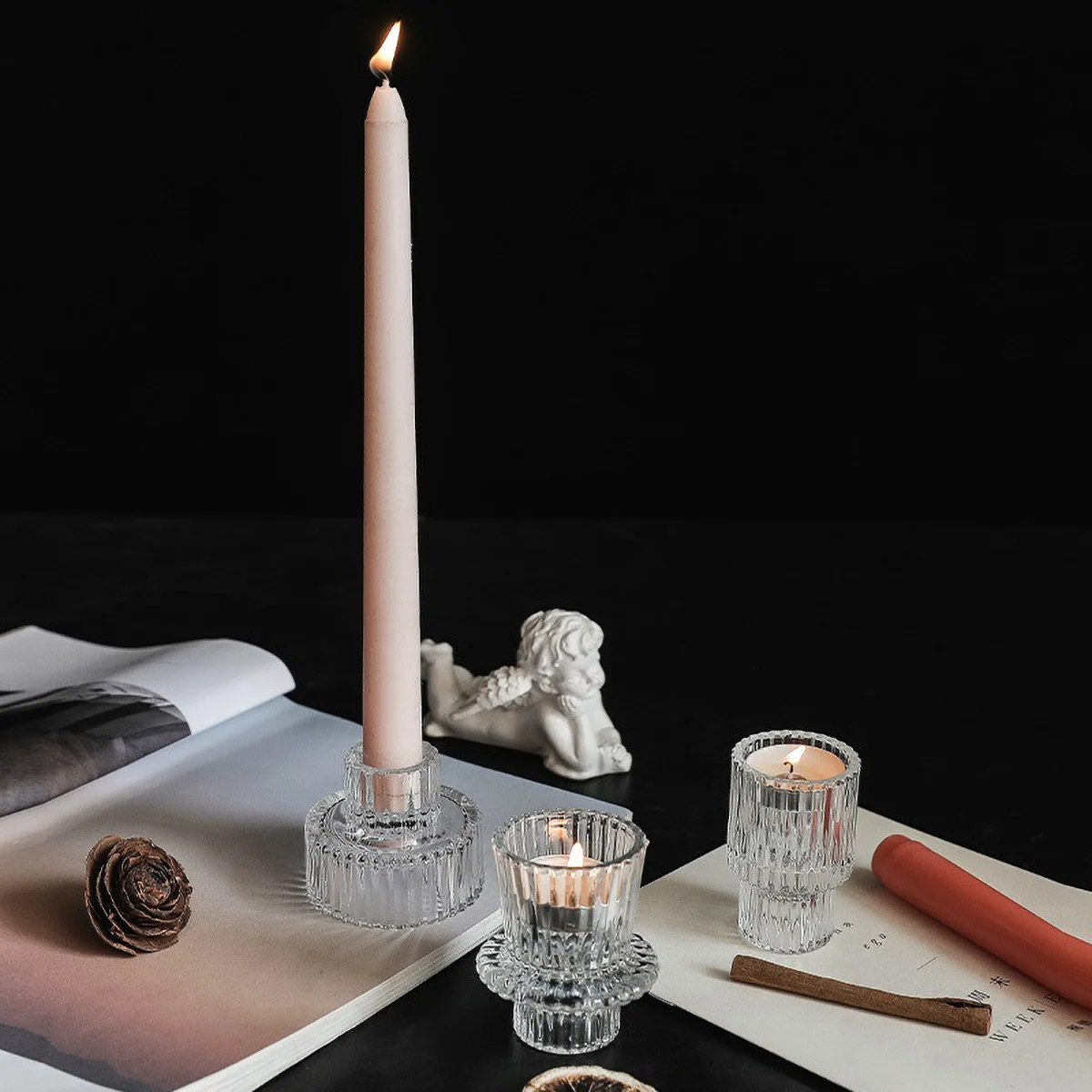 Clear Glass Pillar Tealight Holder 3