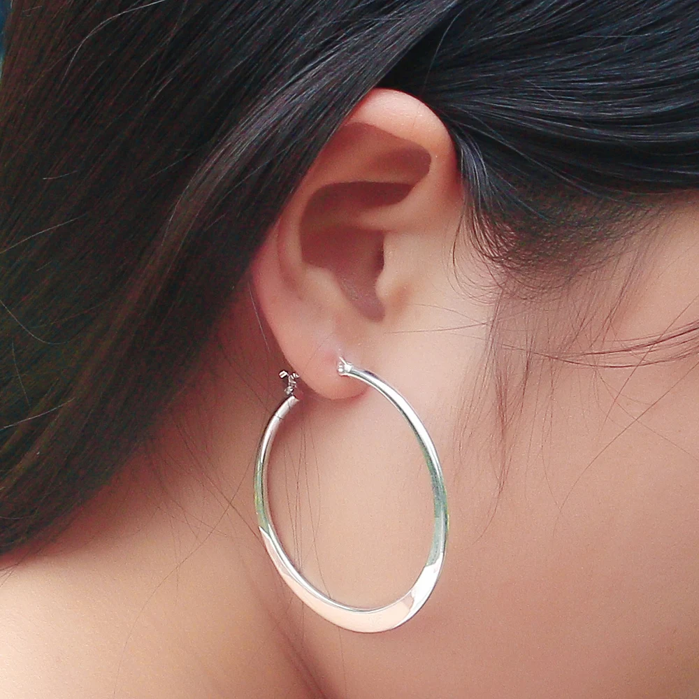 Big Circle 54MM Round 925 Sterling Silver Minimalist Hoop Earring for Women Bohemia Vintage Earring Ear Studs Charm Jewelry Gift