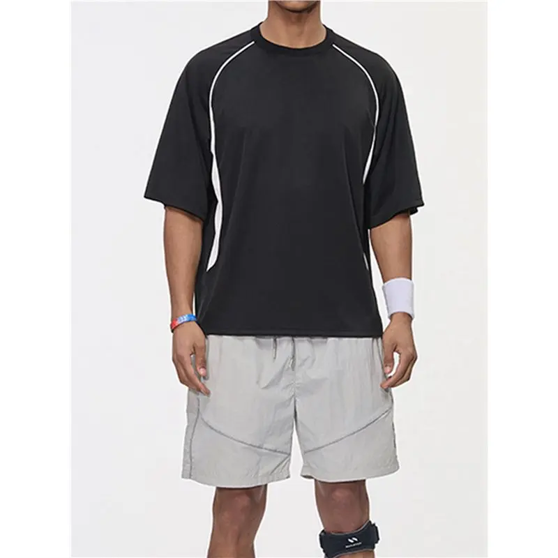 【Price Drop !!】Men Color Block Quick Dry Mesh Cooling Breathable Athletic Outdoor Short Sleeve T-Shirt Black S