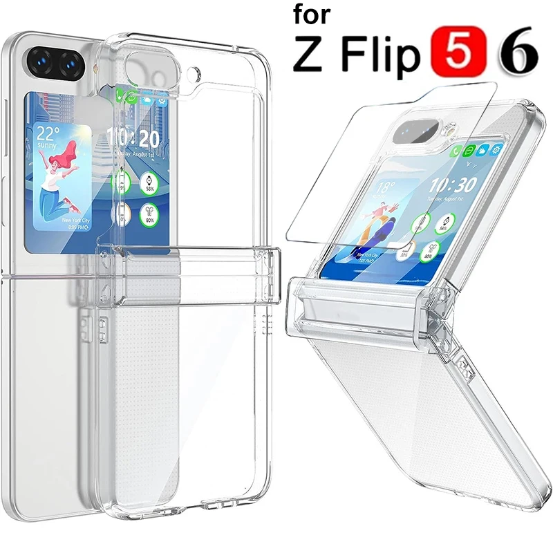 Transparent Case For Samsung Galaxy Z Flip 6 5 Hard Hinge Protective Shockproof Clear Cover Anti-Drop Case for Galaxy Z Flip6 5