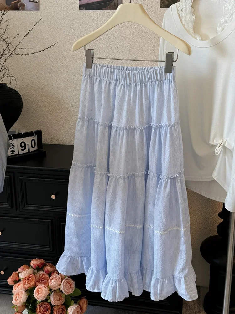 Korean Sweet Cake Skirt Casual Versatile A-line Half length Skirt Summer New Fashion High Waisted Patchwork Skirt