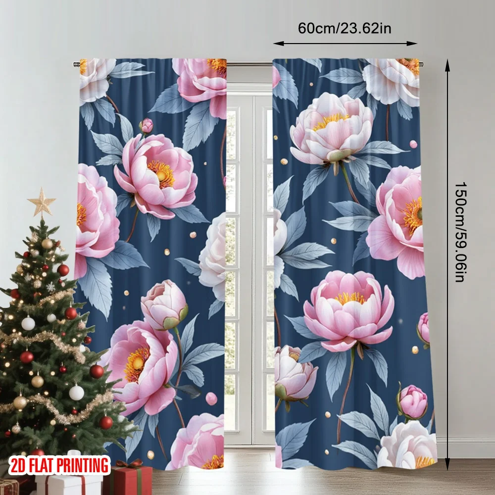 2pcs 2D flat printing Curtains Peony Flower Pink White Digital Printed Polyester Drapes Birthday Party for Festive Portraits and
