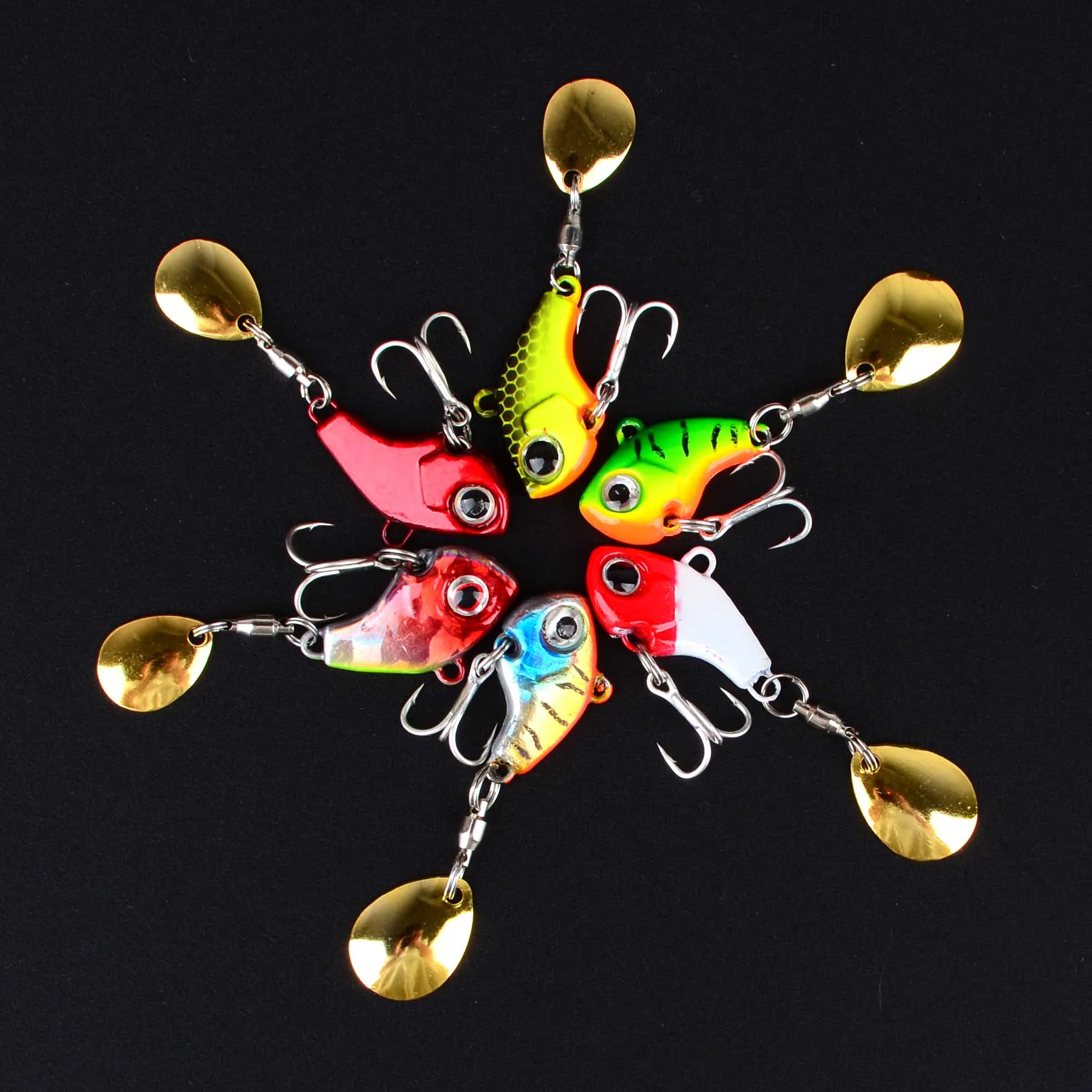 6 قطعة طعم اهتزاز VIB معدني دوار ، ملعقة دوارة لصيد الأسماك ، طعوم صيد سمك السلمون المرقط الشتوية طعوم صلبة معالجة Pesca