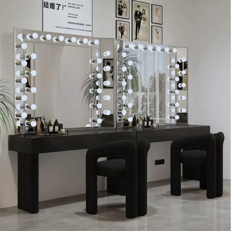 Stainless steel mirror table wedding studio professional dressing table with lamp