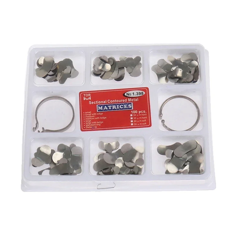 YP No 1.398 Stainless Steel Metals Supragingivals Ivorys Dentals Sectionals Contoureds Metals Matrices 100 PCS Matrixs Bands Kit