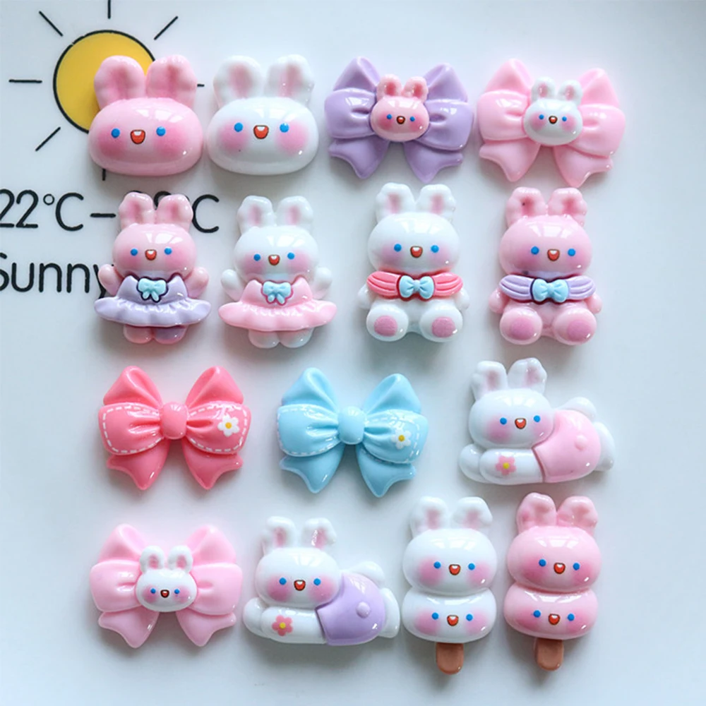 10PCS Shiny Bowknot Rabbit Series Resin Flat Back Cabochons For Hairpin Scrapbooking DIY Jewelry Craft Decoration Accessories