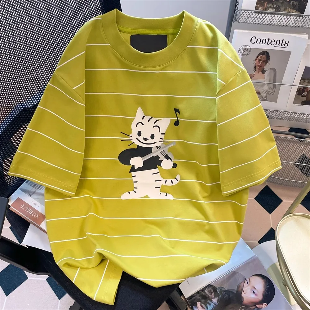 

Женская летняя футболка в полоску с коротким рукавом в стиле Hong Kong: повседневный шик, базовый крой, на все сезоны