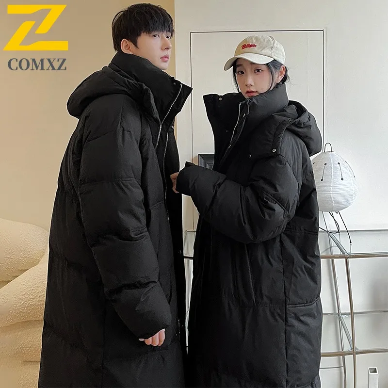 COMXZ Men's Cotton Padded Jacket Hong Kong Style Thick Warm Loose Snowy Padding Coat Travel Hooded High-Quality Padded Jacket