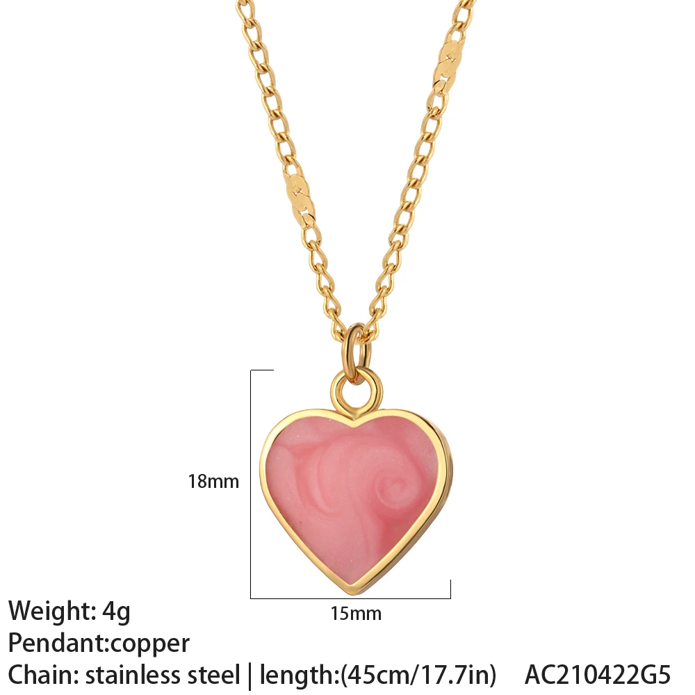 Cute  Pink Heart Blue Eye Necklace for Women Cross Gold Color Pendant Woman\'s Collars Long Stainless Steel Chains Y2k Jewelry