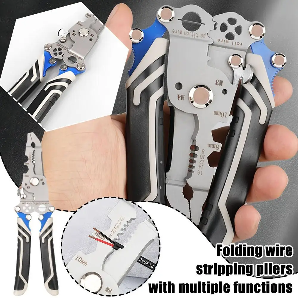 

18 In 1 Foldable Wire Stripping Pliers Crimper Cable Cutter Crimping Pliers Terminal Hand Tool Maintenance Anti-Slip Stripper