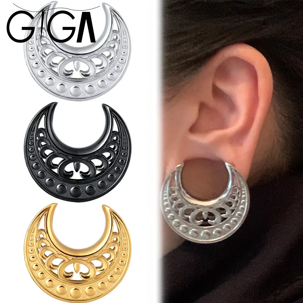 Giga 2PCS Hollow out Saddle Ear Tunnels Plugs Piercing Expander Studs Fashion Ear Gauges Piercing Body Jewelry Earrings Gift