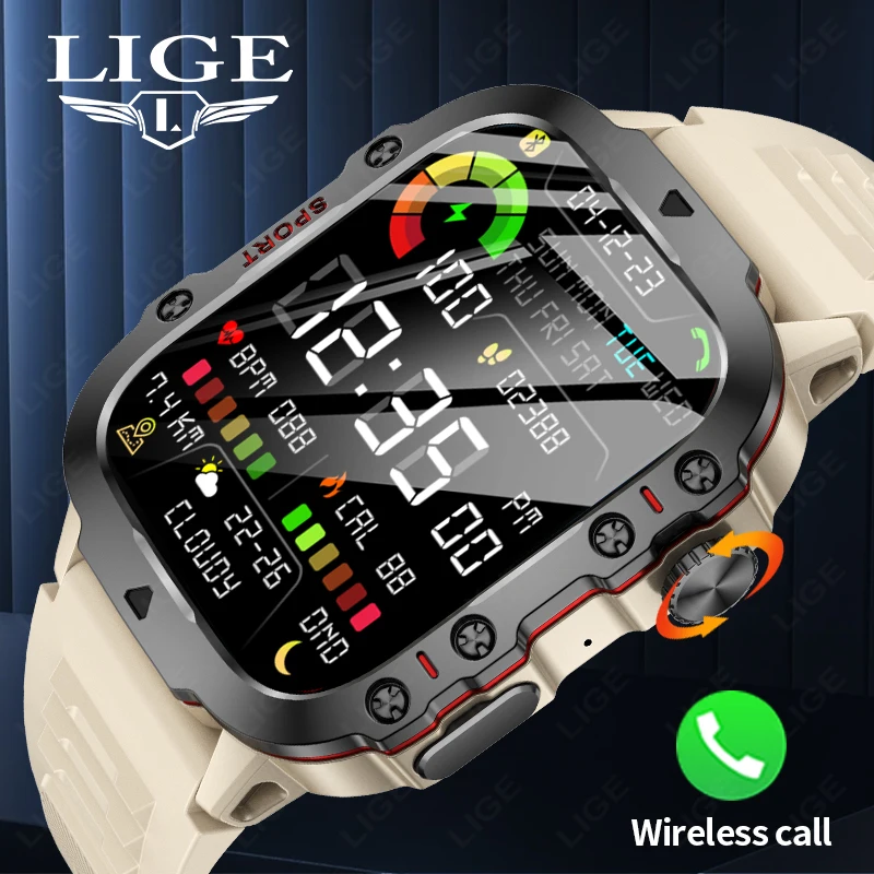 LIGE 2025 군용 스마트 워치 남자 IP68 5ATM 야외 스포츠 피트니스 트래커 건강 모니터 블루투스 통화 Smartwatch 남자 여자