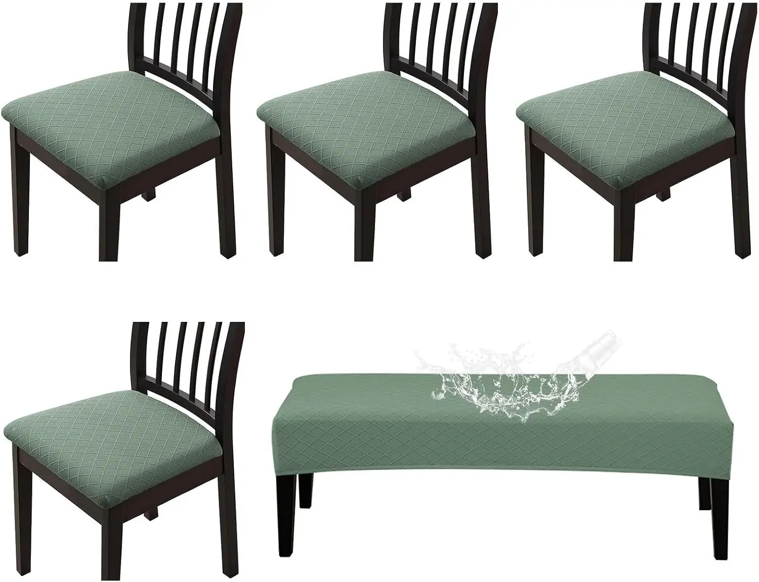 

Waterproof Seat Covers for Dining Room Chairs Set of 4 with Stretch Bench Slipcover Jacquard Chair Covers Removable Washable