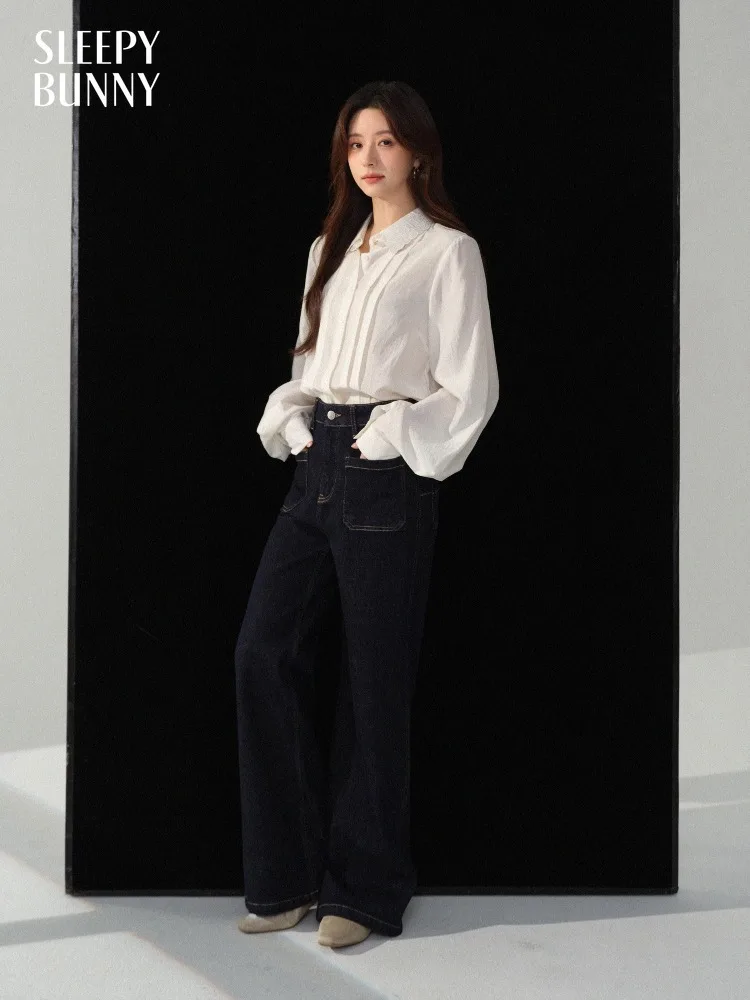 

Women French Blouse Retro Pleated Embroidered Collar Spring Sweet Temperament Innerwear Top for Lady Elegant Chic Casual Outfit