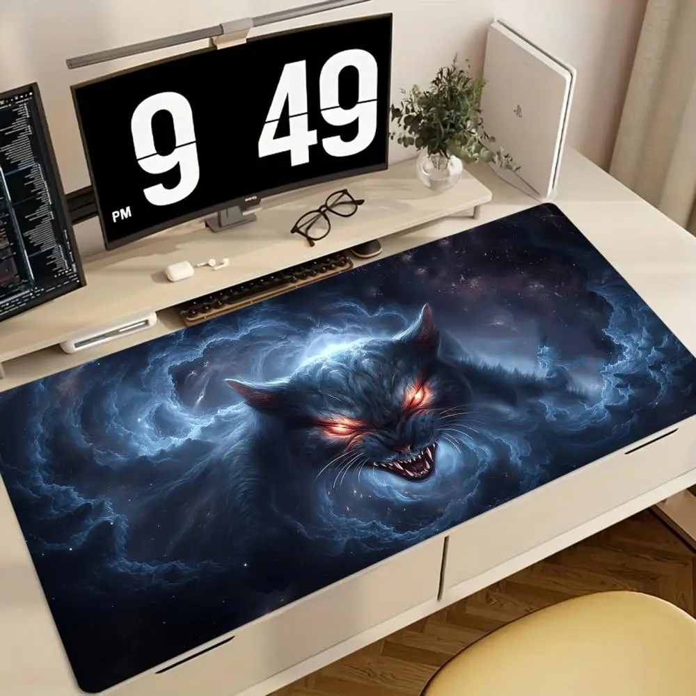 

Коврик для игровой мыши большого размера XXL, дизайн в стиле Big Cat с серым фоном, нескользящая резиновая основа, подходит для офиса и игр