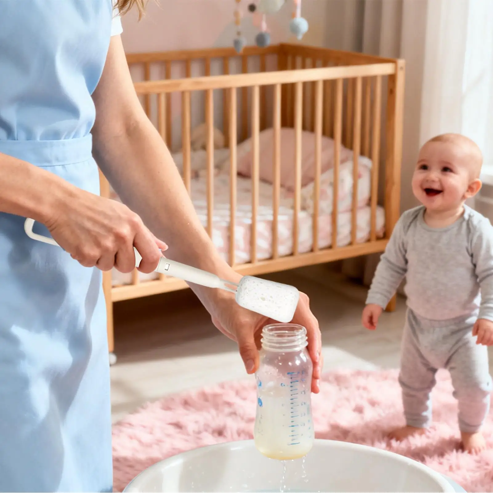 

Bottle Brush With Soap Dispenser Cups Washing Tool Water Bottle Cleaner Brush For Lids Straws Nipple Breast Pumps Breast Milk