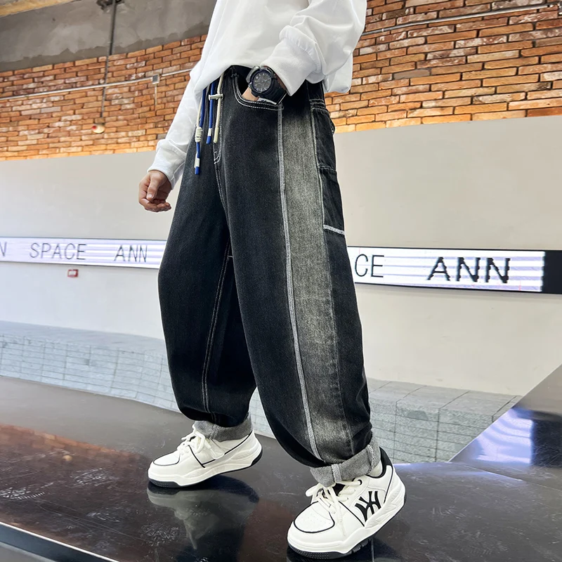 Cowboy Kids Boys Jeans Black Tie-dye Denim pants 4 5 6 7 8 9 10 11 12 Years Children's Clothing Autumn Spring Hip hop Boys jeans