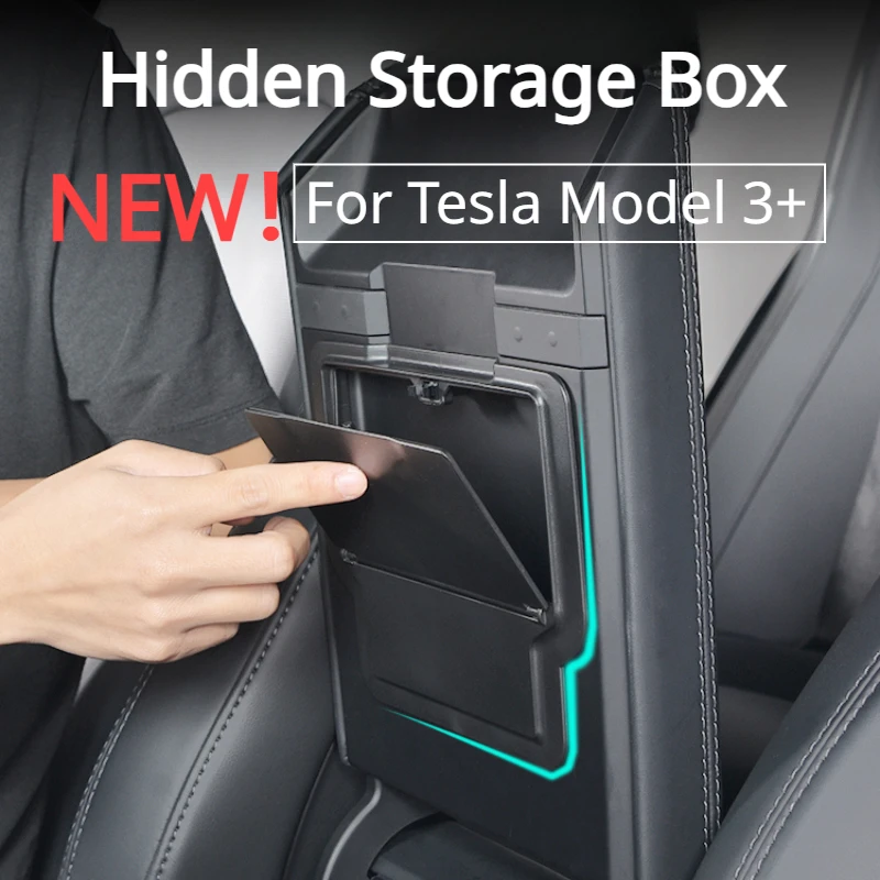 

Hidden Storage Box for Tesla Model 3+ Magnetic Suction/Press Armrest Box Privacy Storage New Model3 Highland 2024 Accessories