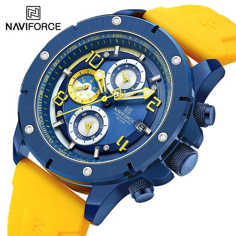 NAVIFORCE Trend Fashion Watches for Men Sport Waterproof Silicone Strap Man Chronograph Auto Date Display Male Quartz Wristwatch